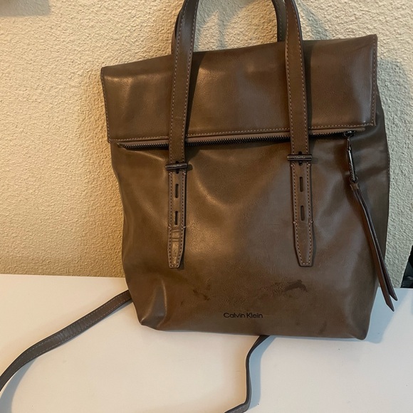 Calvin Klein Dark Brown Leather Backpack - Picture 1 of 13